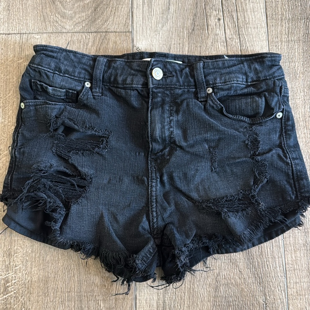 Eunina Distressed Black Denim Shorts- Size Small